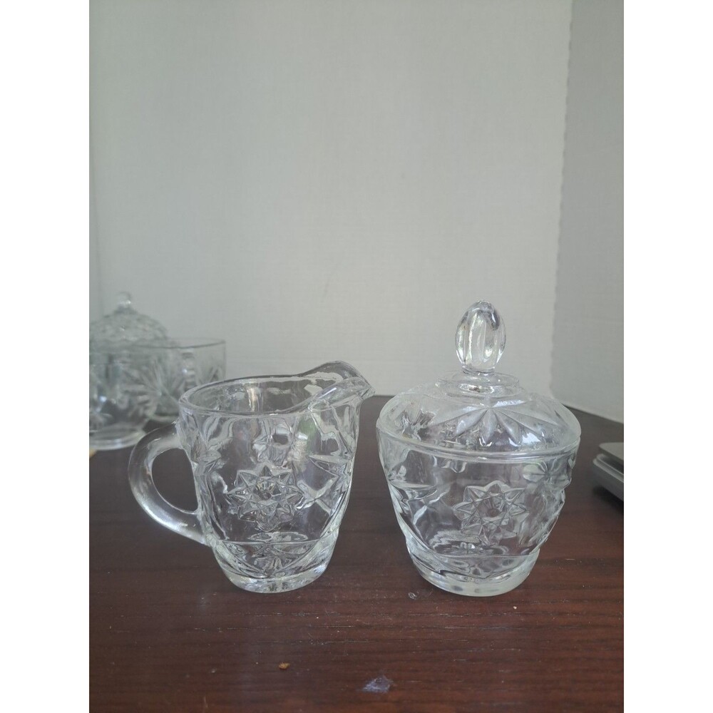 Vintage  Anchor Hocking EAPC Star Of David Creamer And Sugar Bowl With Lid